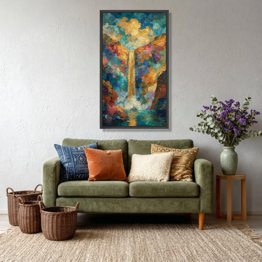 Abstract Waterfall Canvas Wall Art , Modern Blue Nature Print