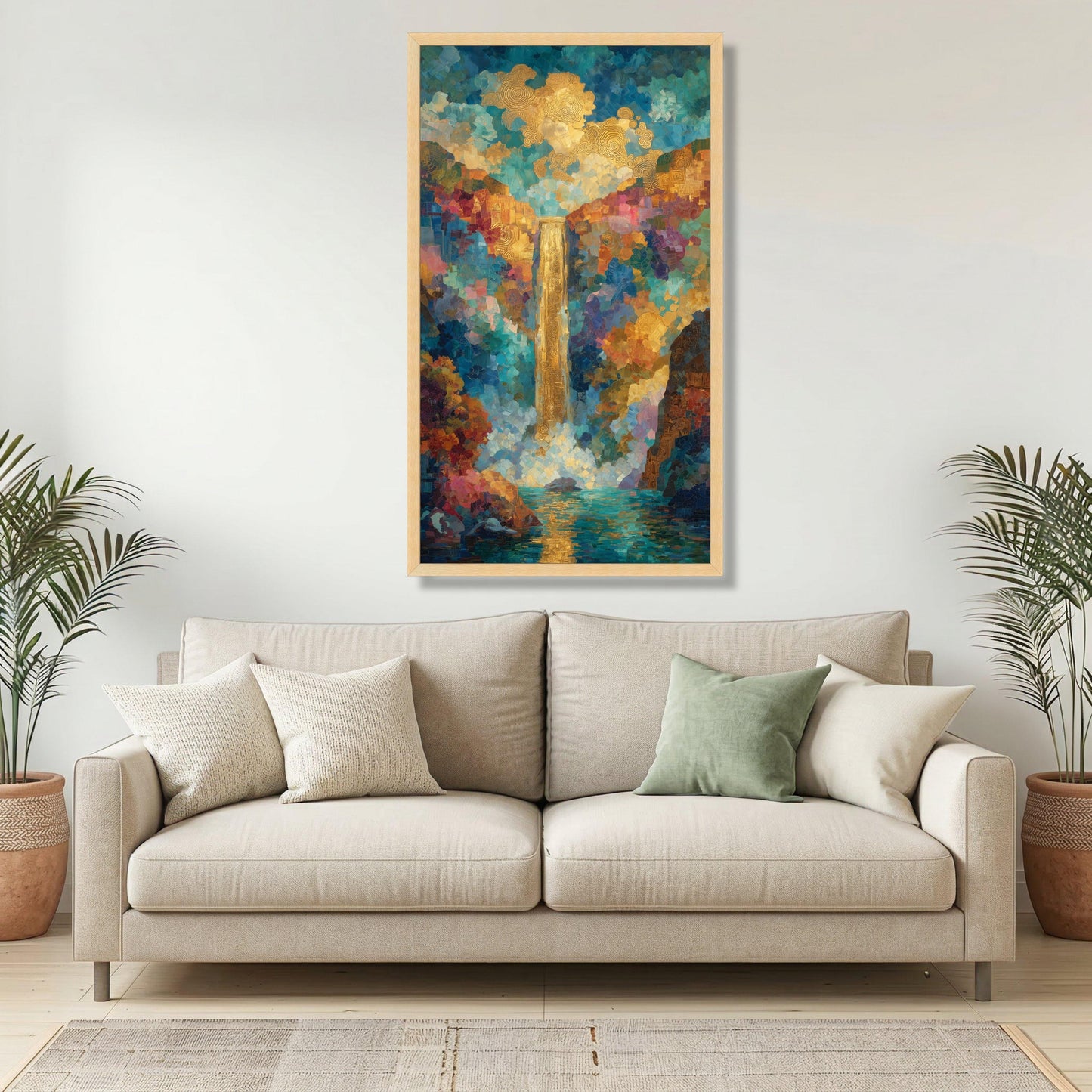 Abstract Waterfall Canvas Wall Art , Modern Blue Nature Print