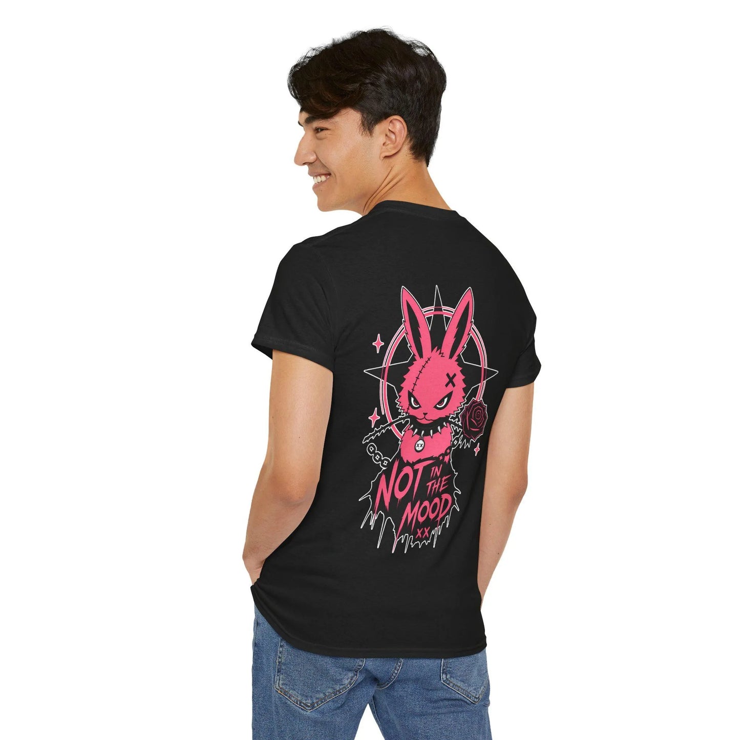 Gothic Bunny T-Shirt, Not in the Mood Pink Graphic Tee, Cute Creepy Pastel Goth Shirt
