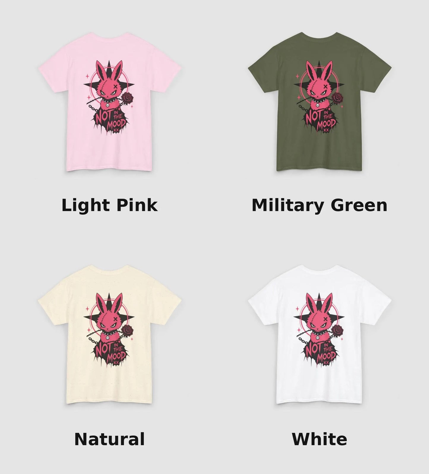 Gothic Bunny T-Shirt, Not in the Mood Pink Graphic Tee, Cute Creepy Pastel Goth Shirt