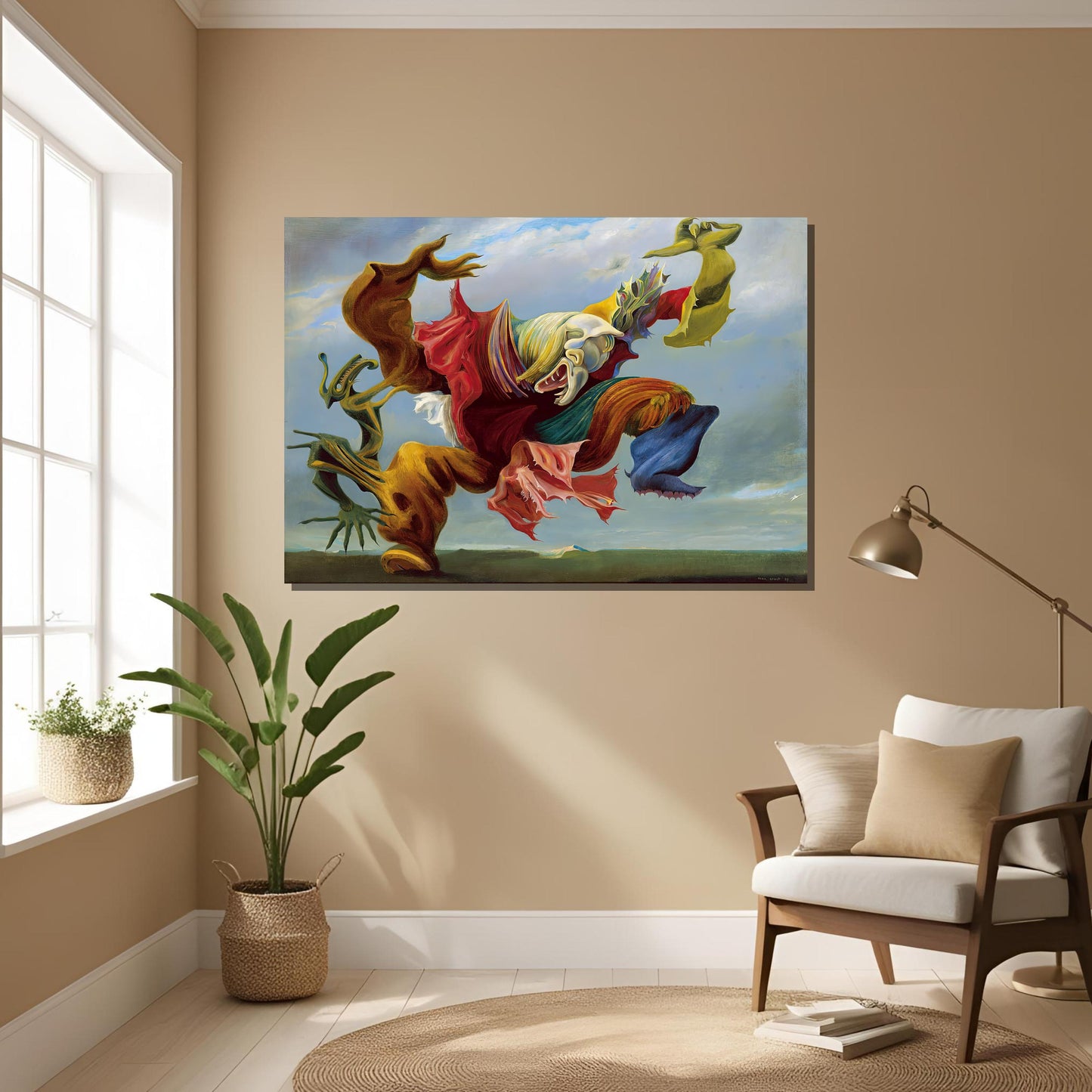 Max Ernst The Fireside Angel Canvas Wall Art, Surrealist Museum-Inspired Statement Print